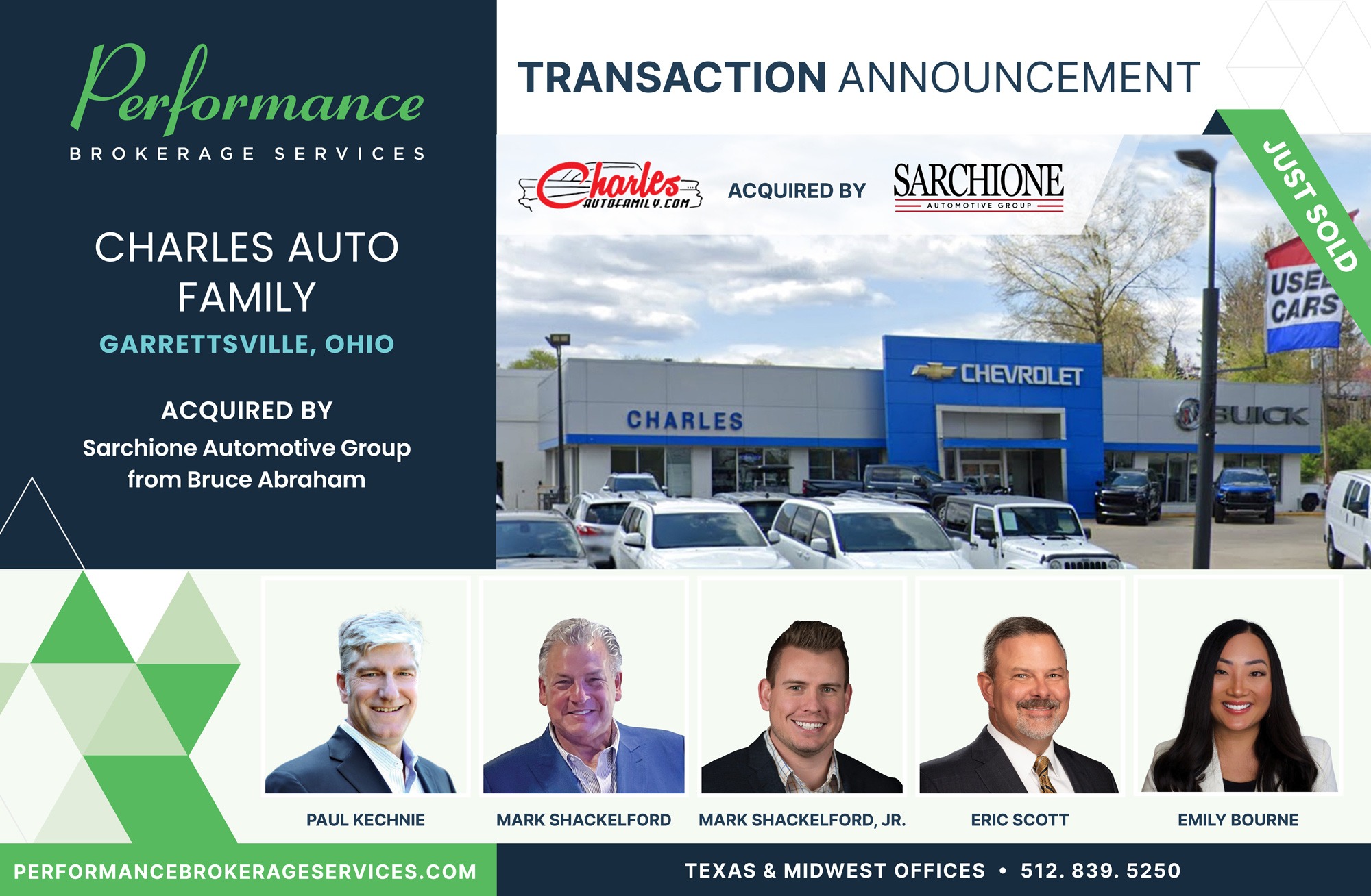 Charles Auto Family sells to Sarchione Auto Group with Performance Brokerage