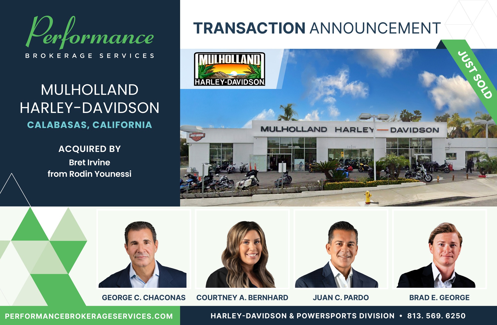 Mulholland Harley-Davidson sells to Bret Irvine with Performance Brokerage