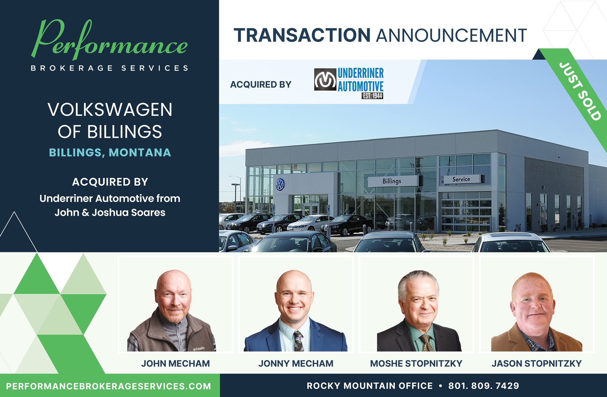 Volkswagen of Billings sells to Underriner Automotive with Performance Brokerage