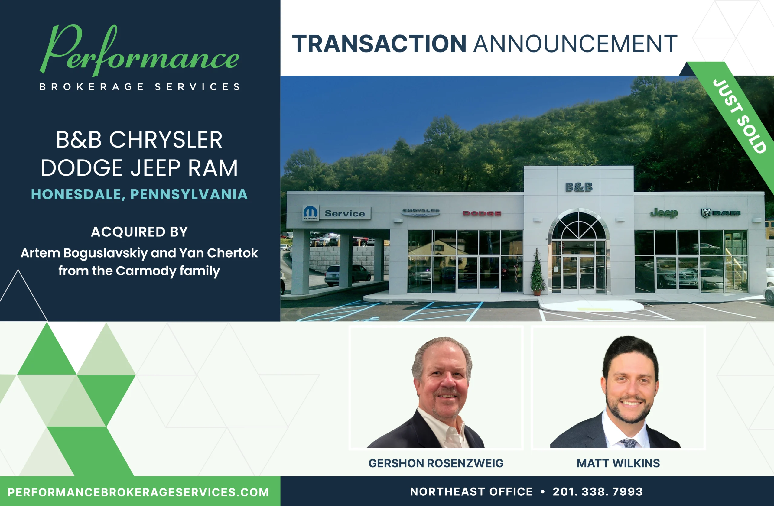 B&B Chrysler Dodge Jeep Ram sells to Artem Boguslavskiy & Yan Chertok with Performance Brokerage