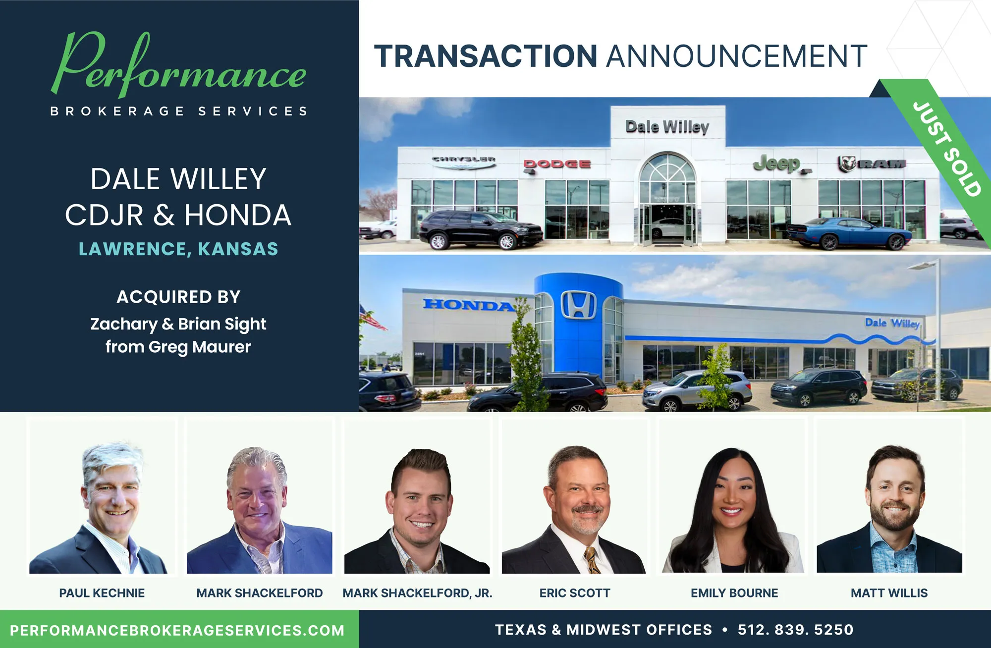 Dale Willey CDJR Honda sells to Zachary & Brian Sight with Performance Brokerage
