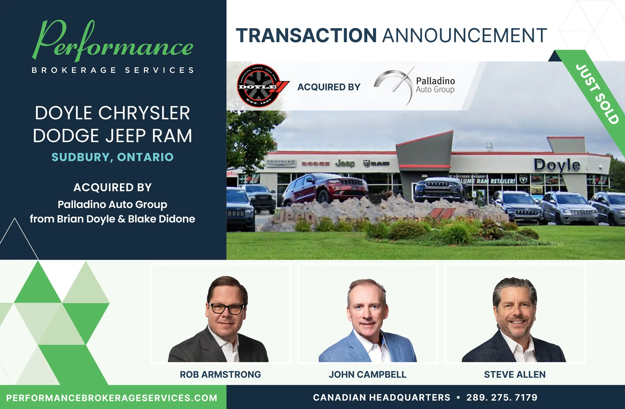 Doyle chrysler dodge jeep ram sells to palladino auto group with Performance Brokerage