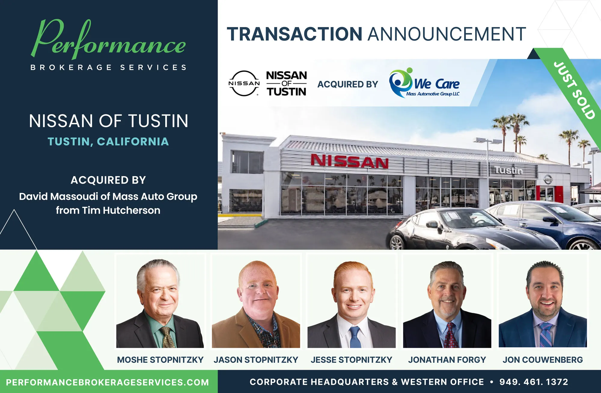 Nissan of Tustin sells to David Massoudi with Performance Brokerage