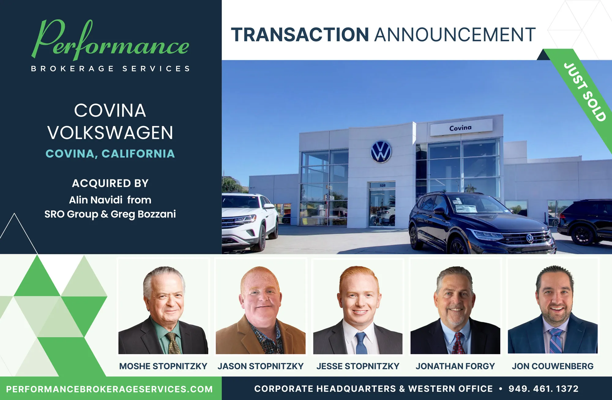 Covina Volkswagen acquired by Alin Navidi - Performance Brokerage Services