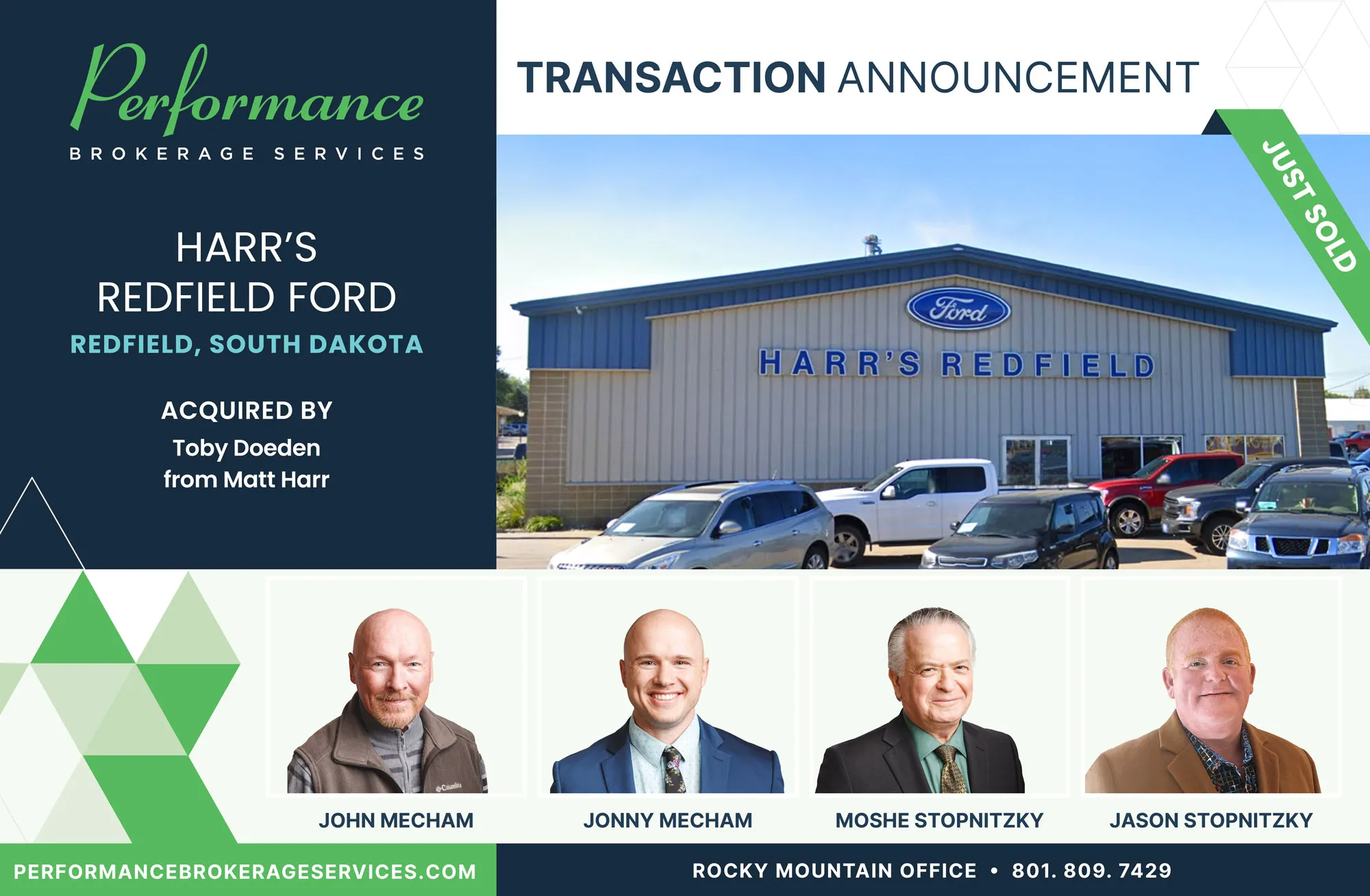 Harr's Redfield Ford sells to Toby Doeden with Performance Brokerage.