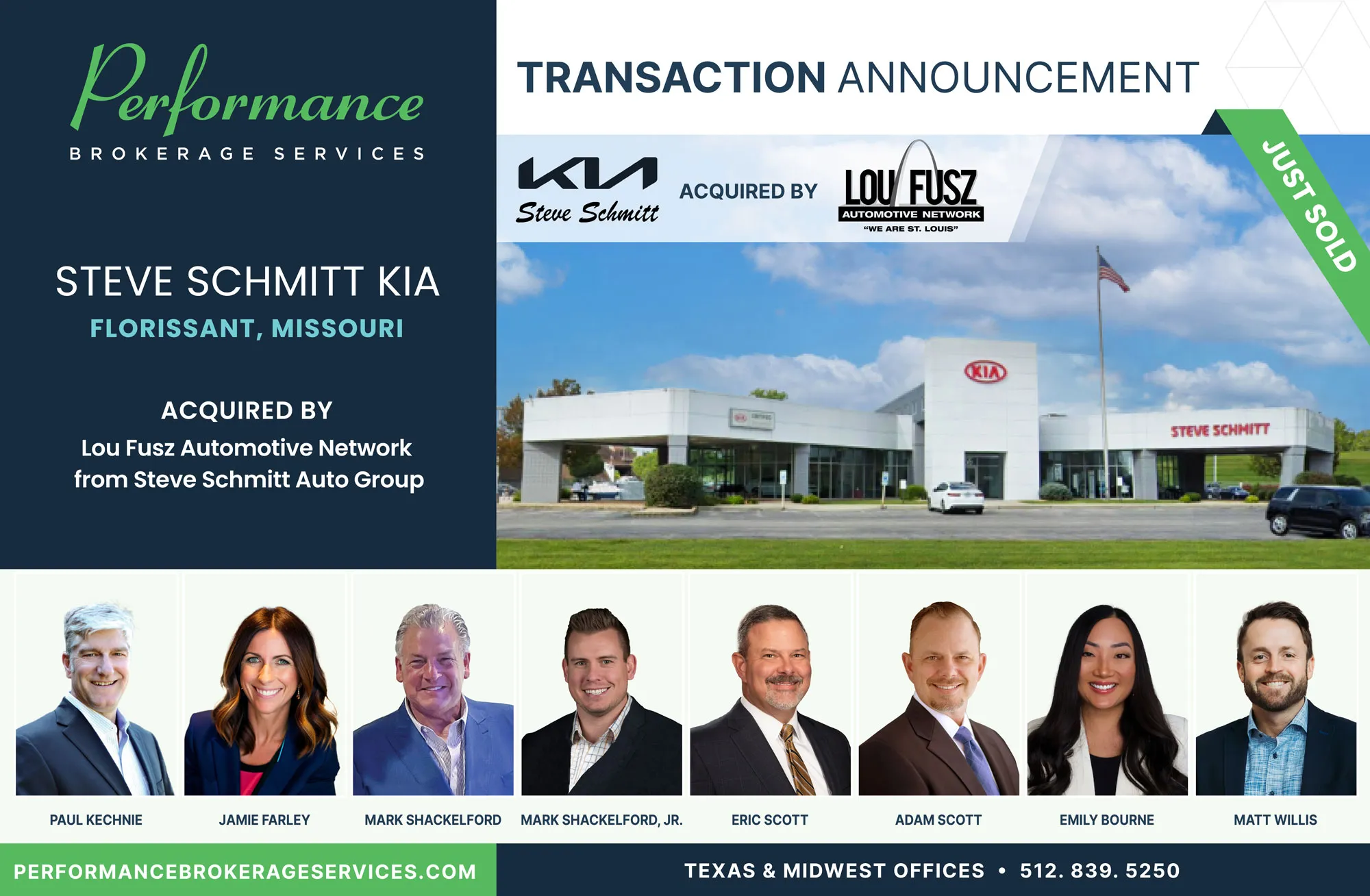 Steve Schmidtt Kia sells to Lou Fusz Automotive Network with Performance Brokerage