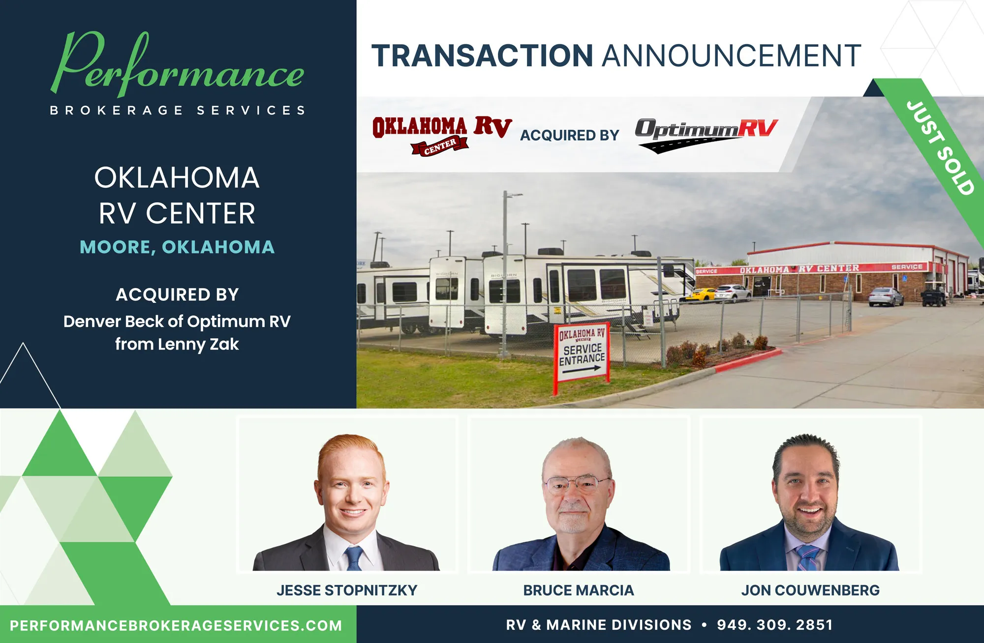 Oklahoma RV Center sells to Denver Beck of Optimum RV with Performance Brokerage