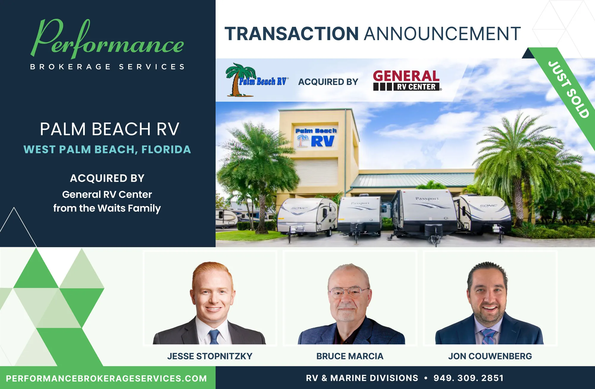 Palm Beach RV sells to General RV Center with Performance Brokerage