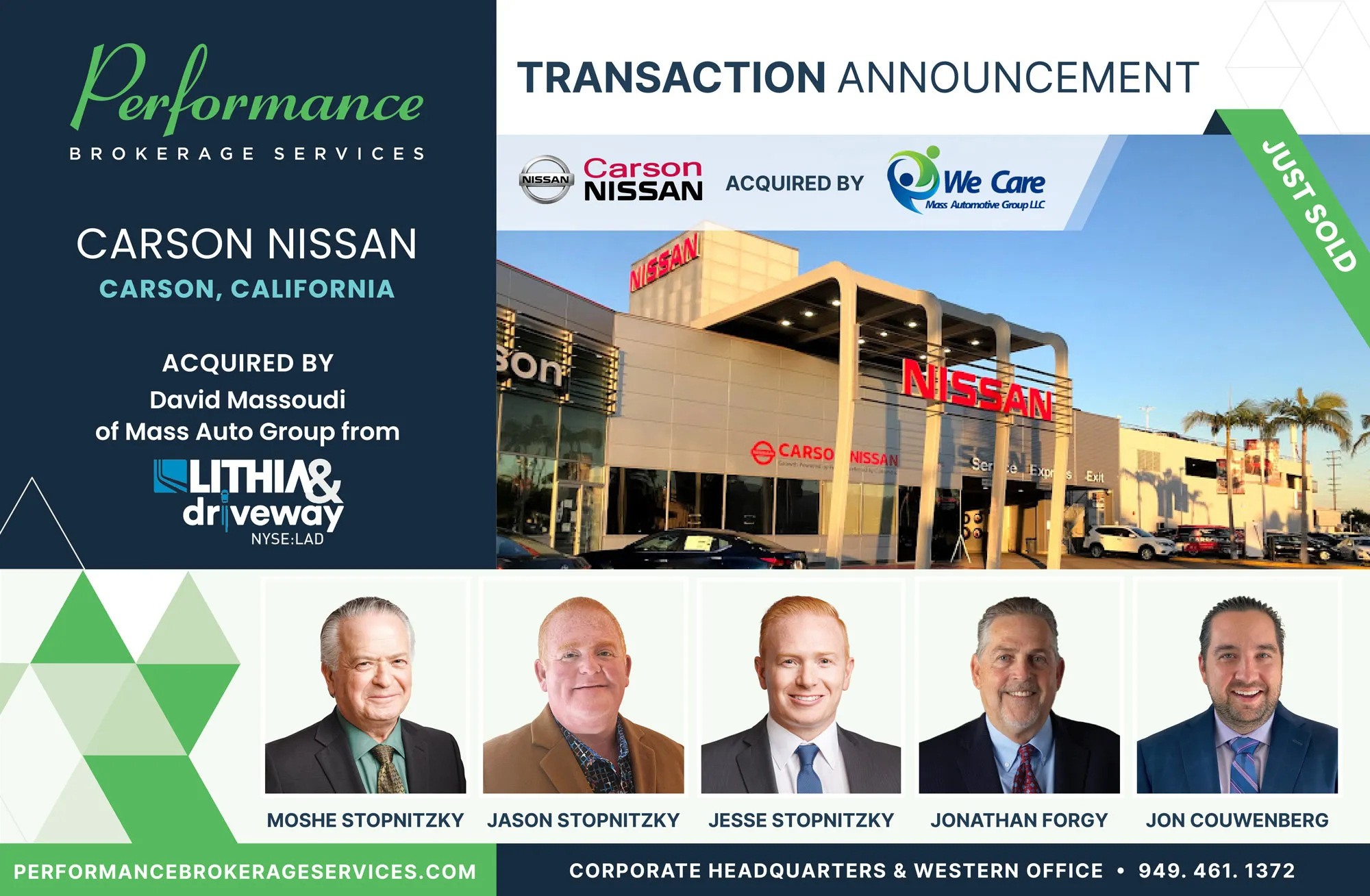 Lithia Motors sells Carson Nissan to David Massoudi with Performance Brokerage