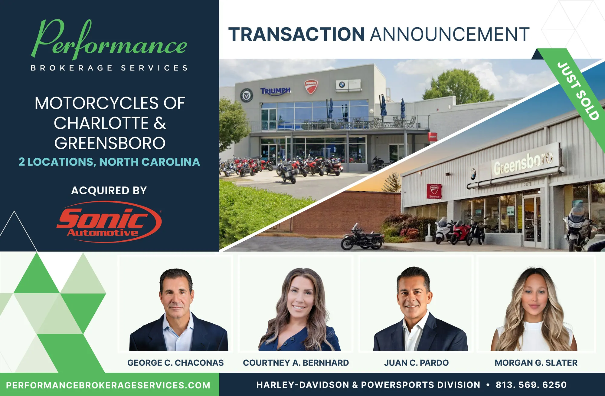 Motorcycles of Charlotte & Greensboro sells to Sonic Automotive with Performance Brokerage