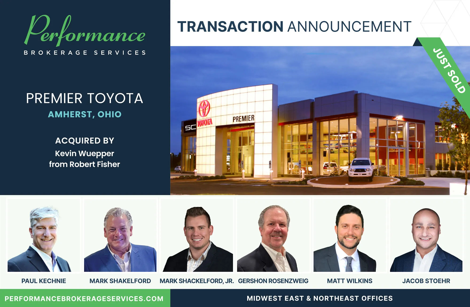 Premier Toyota sells to Kevin Wuepper with Performance Brokerage