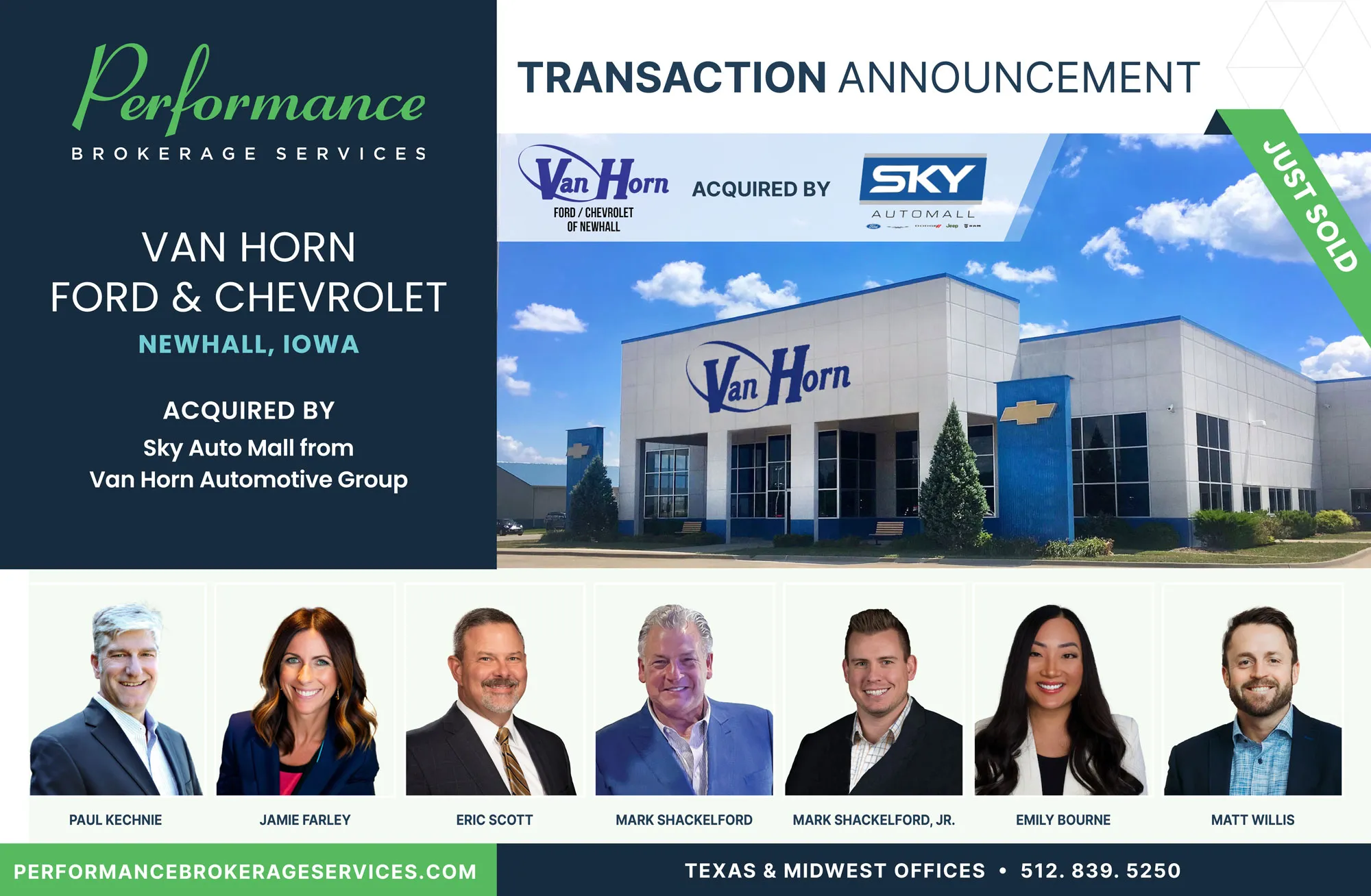 Van Horn ford chevrolet sells to Sky Auto Mall with Performance Brokerage