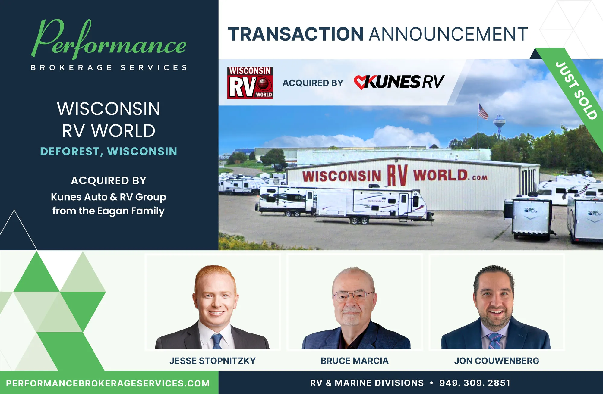 Wisconsin RV World sells to Kunes Auto & RV Group with Performance Brokerage