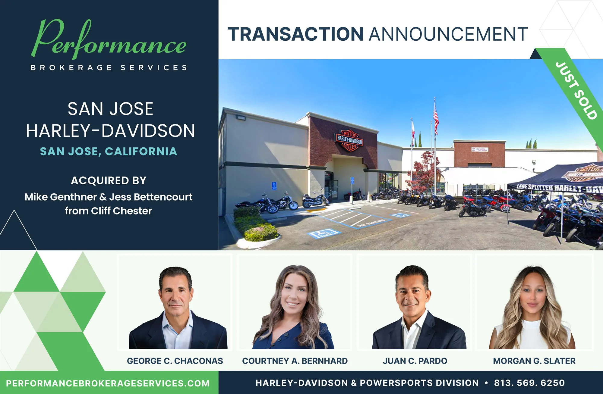 San Jose Harley-Davidson sells to Mike Genthner & Jess Bettencourt with Performance Brokerage