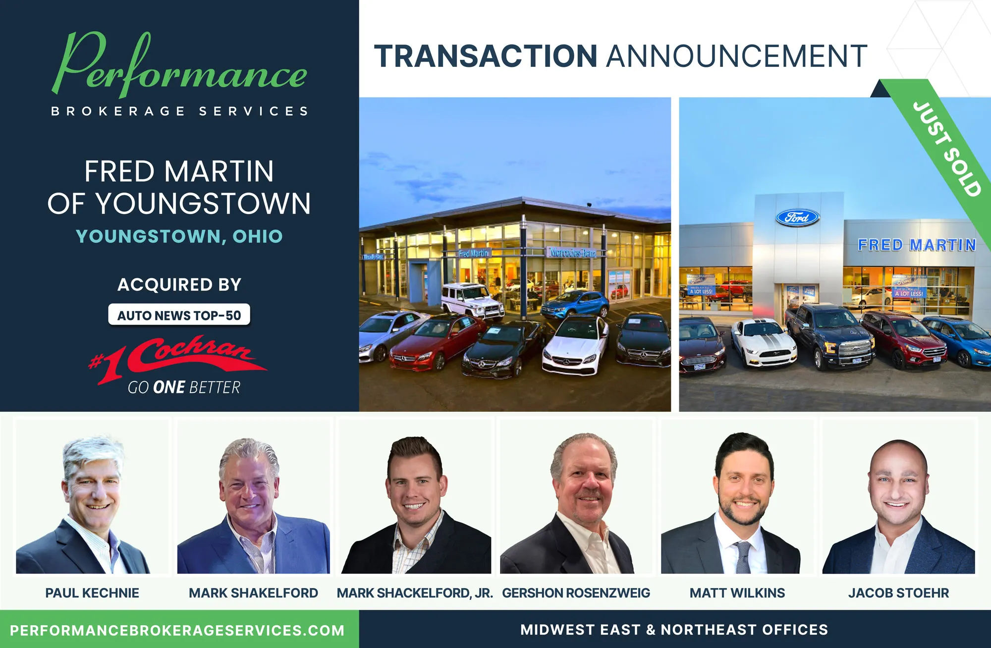 Fred Martin of Youngstown sells to #1 Cochran Automotive Group with Performance Brokerage